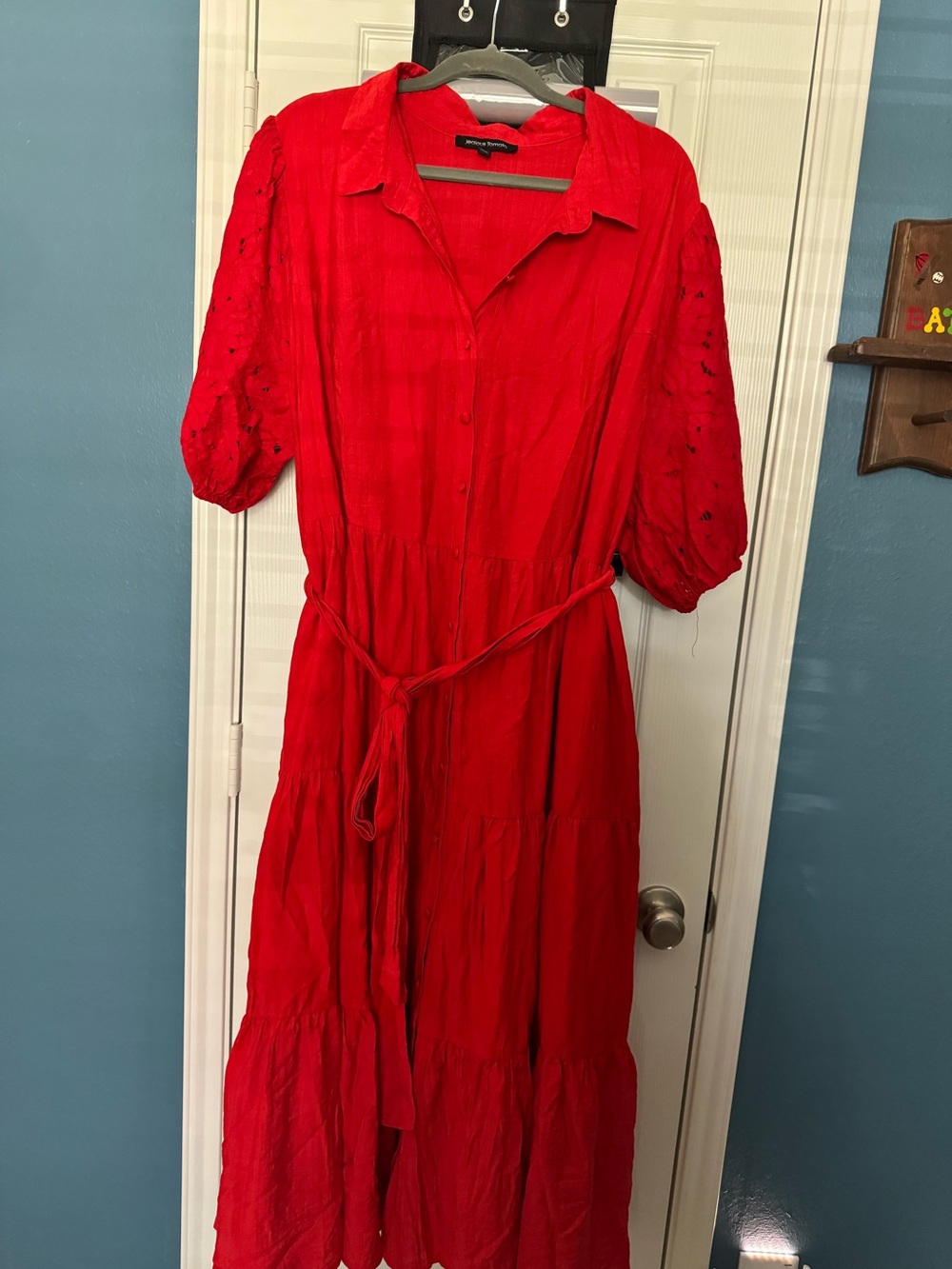 Jealous Tomato Red Tiered Button-Front Maxi Dress with Tie Waist